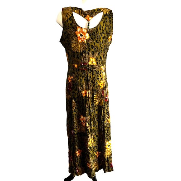 Vintage Floral Racerback Boho Maxi Dress Sz 12 by Scarlett Green Animal Print - Picture 1 of 15